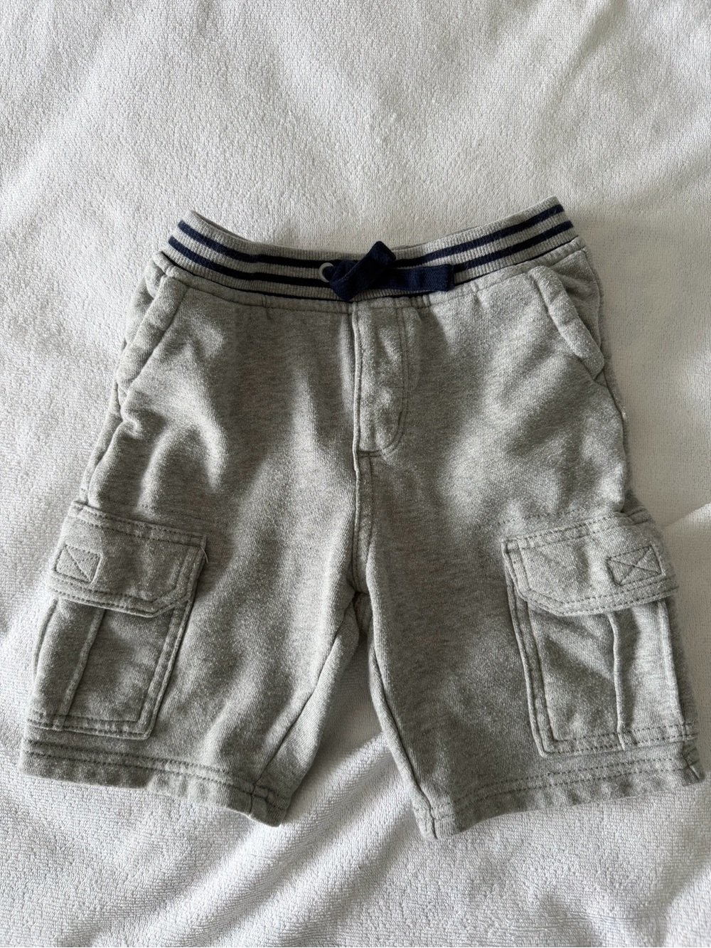 Gymboree Gray Cargo Knit Shorts with Navy Striped Waistband